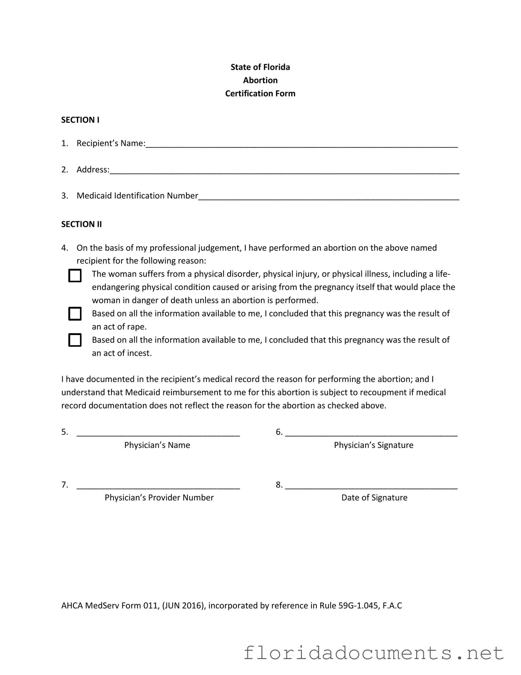 Fill in a Valid Abortion Paperwork Florida Form