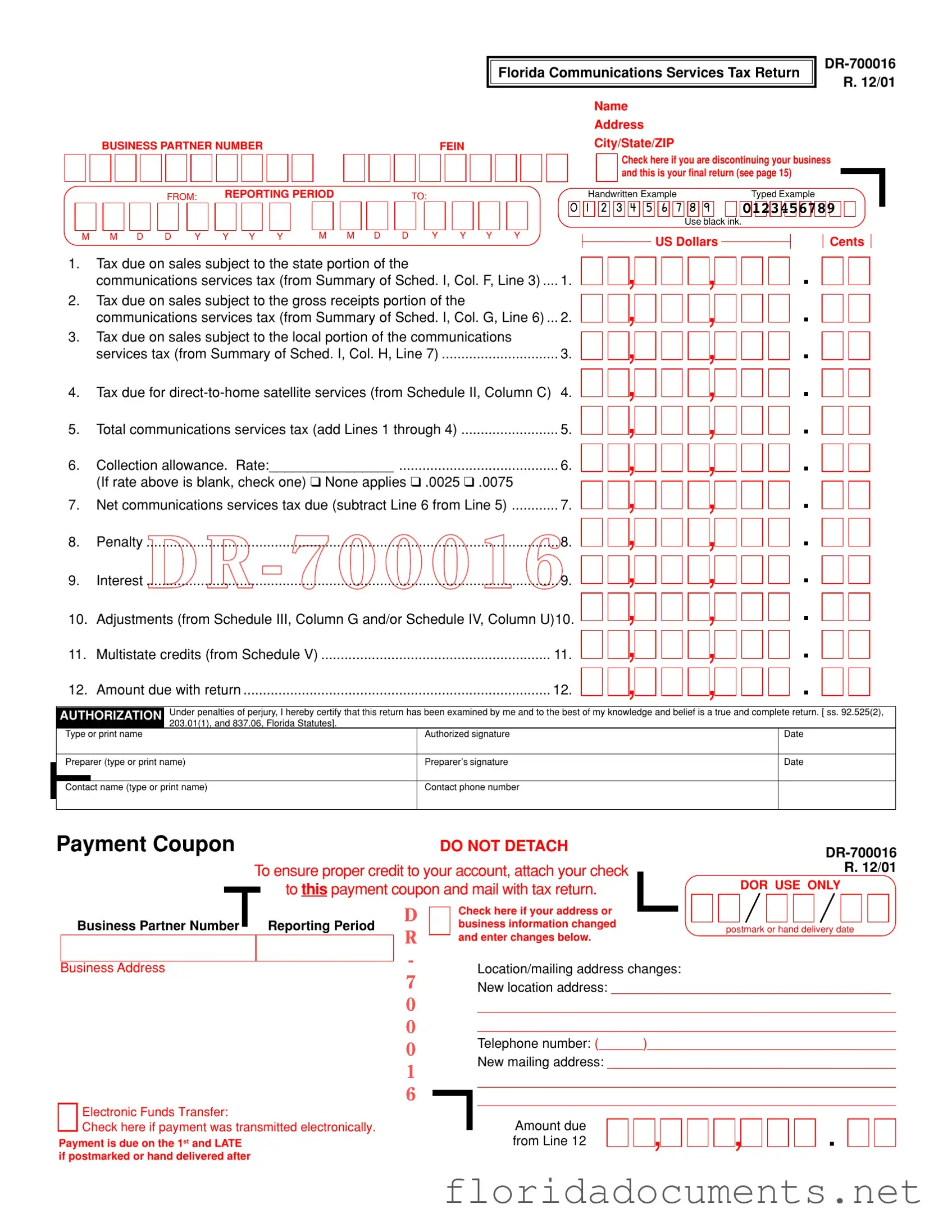 Fill in a Valid Business Partner Number Florida Form