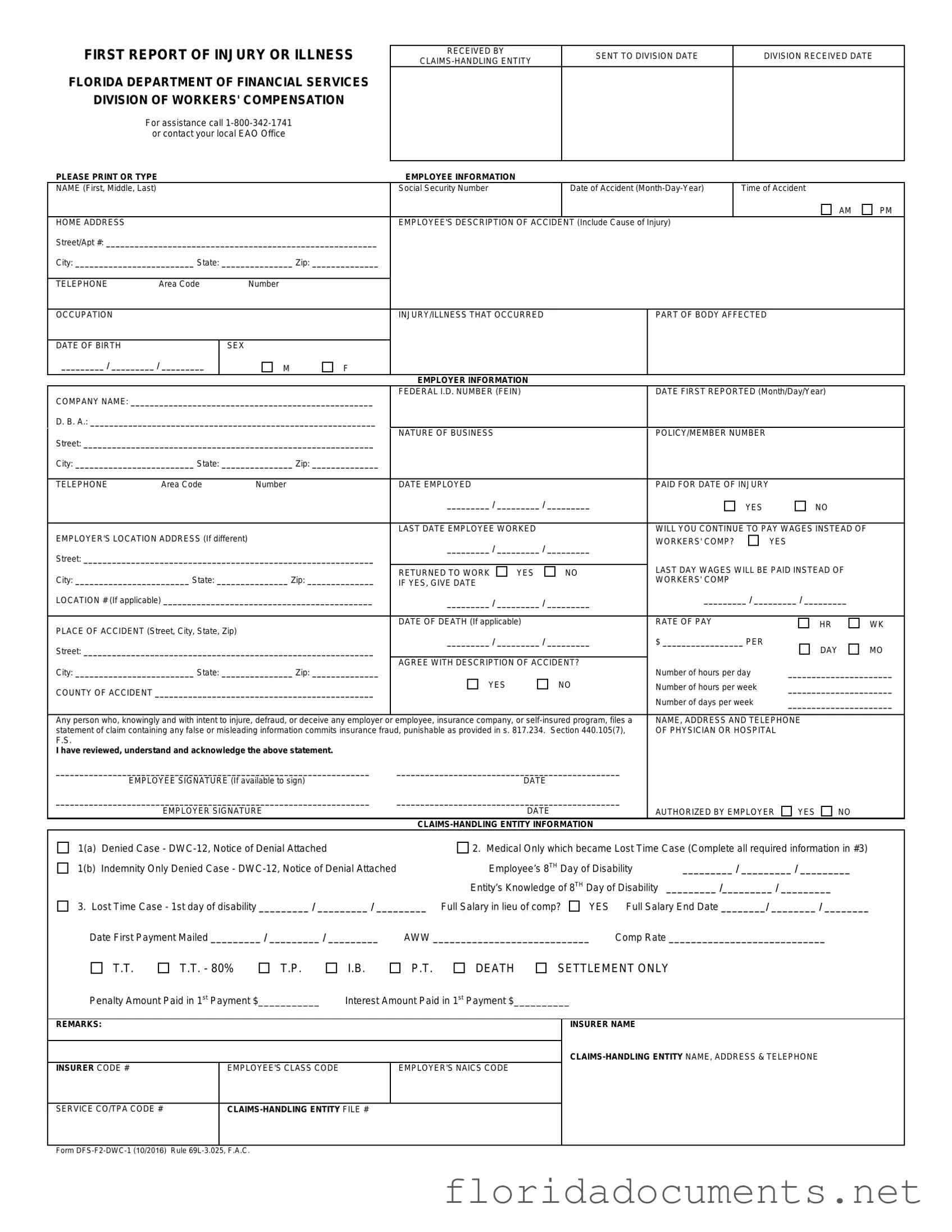 Fill in a Valid First Report Of Injury Florida Form