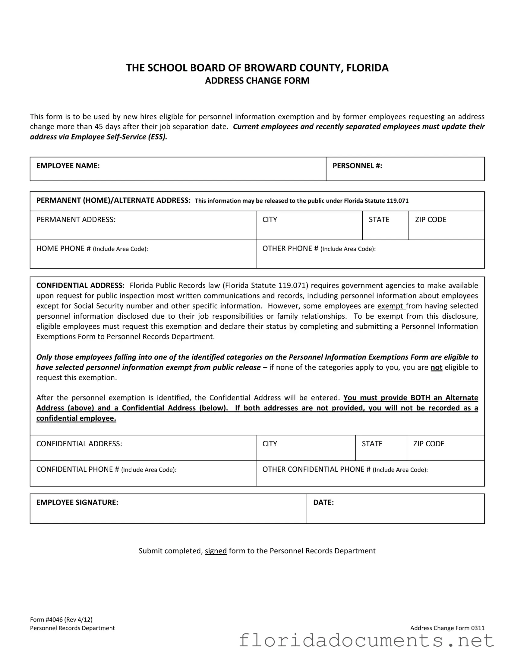 Fill in a Valid Florida 4046 Form