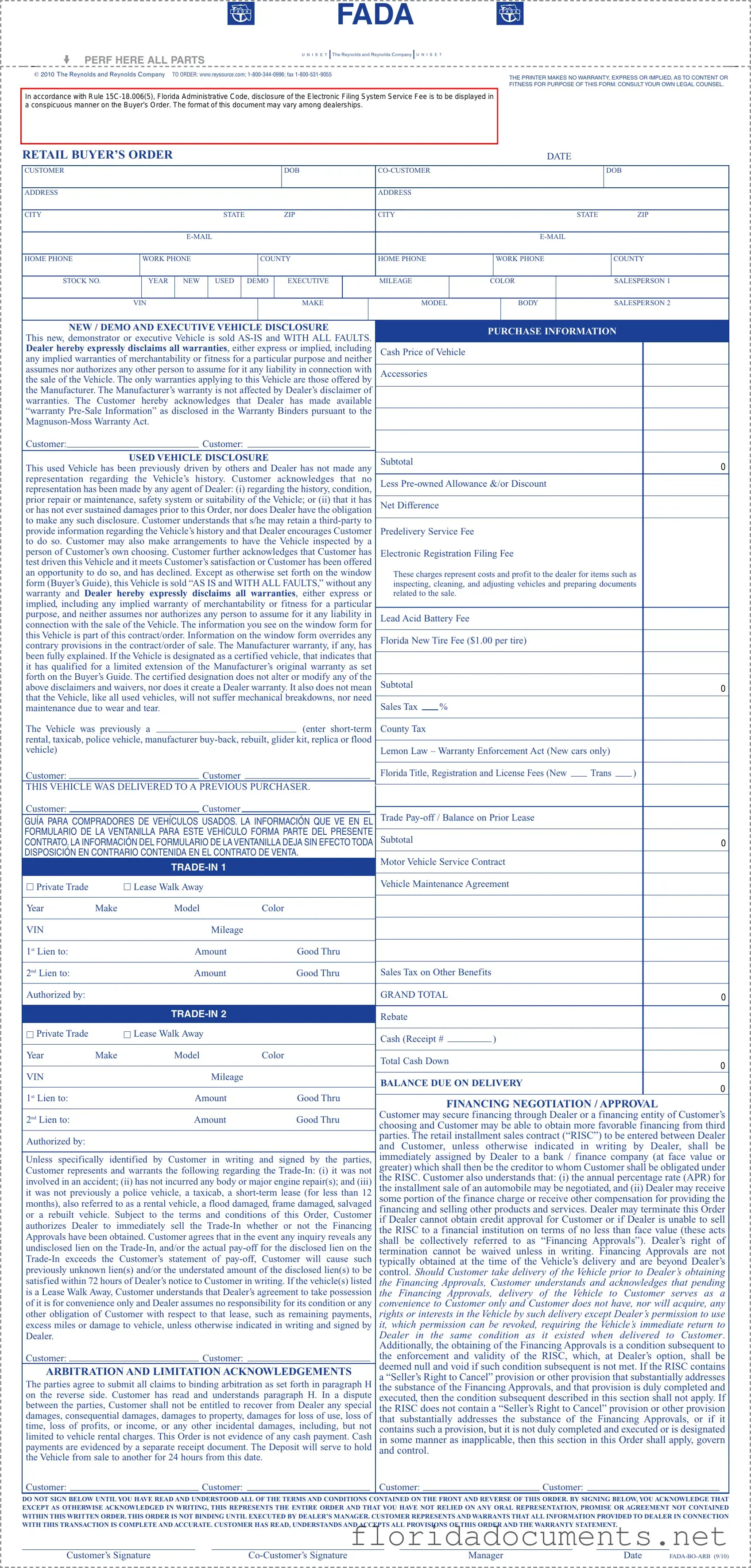 Fill in a Valid Florida Buyers Order Form