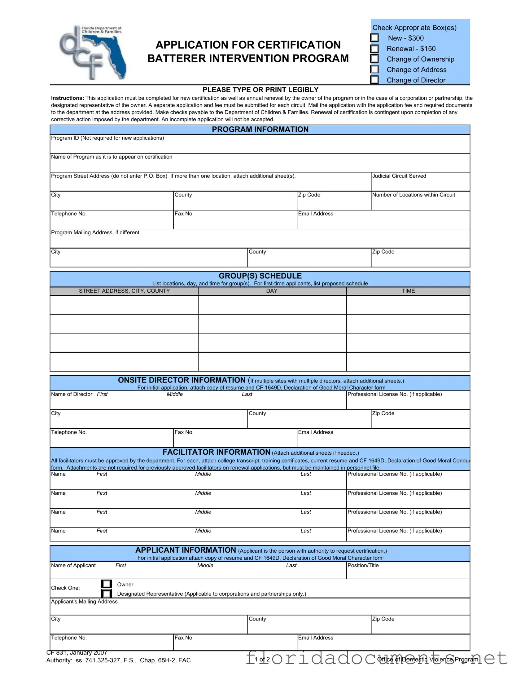 Fill in a Valid Florida Cf 831 Form