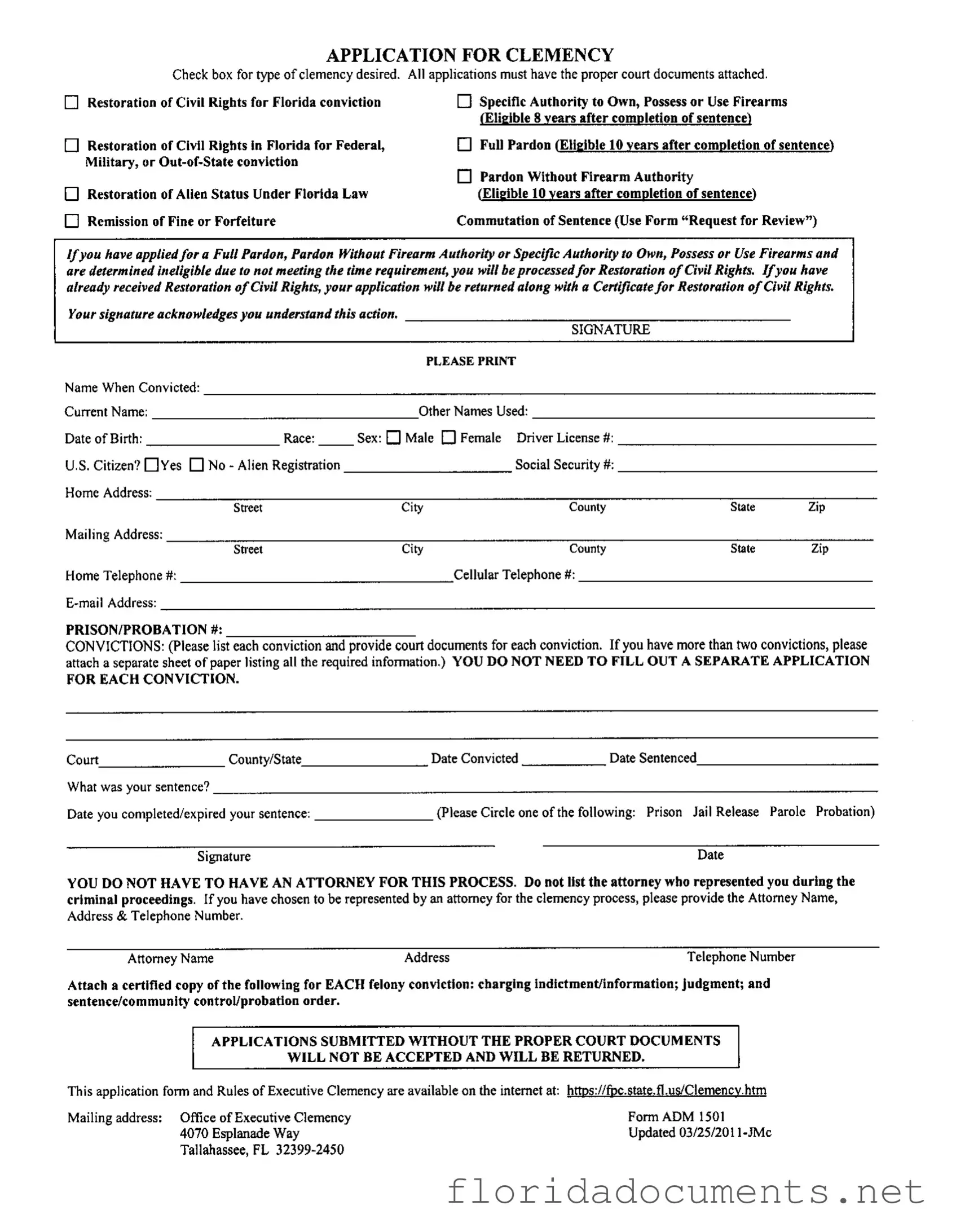Fill in a Valid Florida Clemency Application Form
