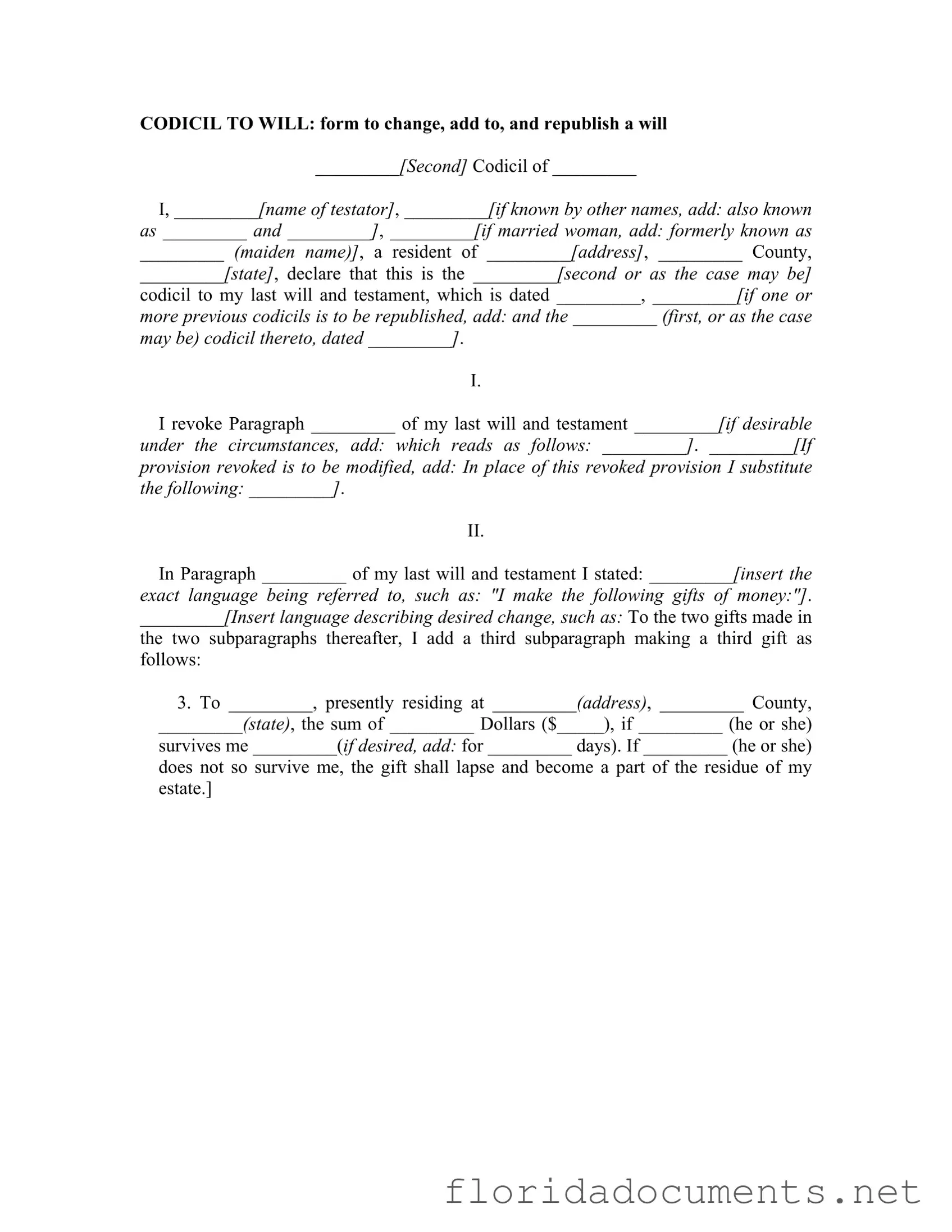 Fill in a Valid Florida Codicil Form