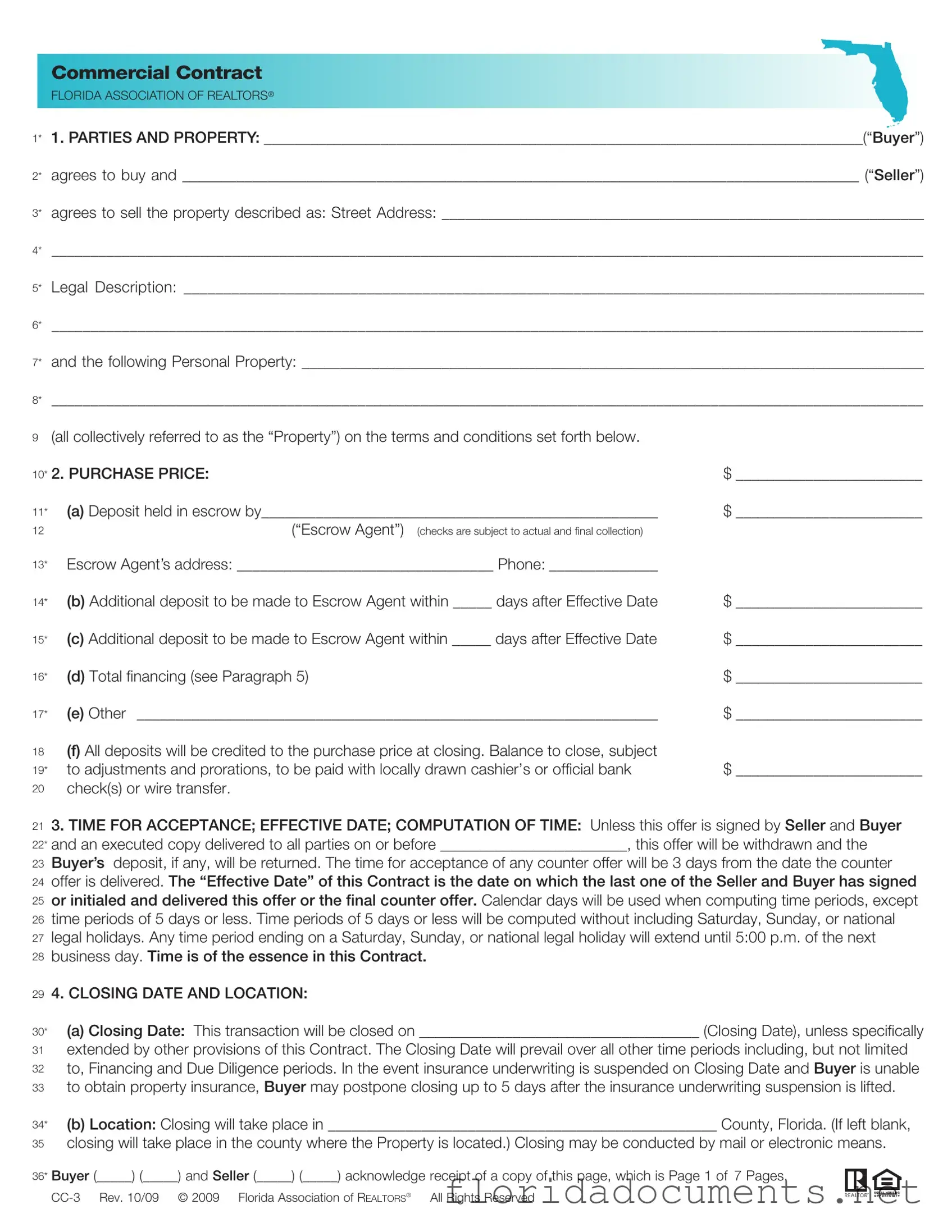 Fill in a Valid Florida Commercial Contract Form