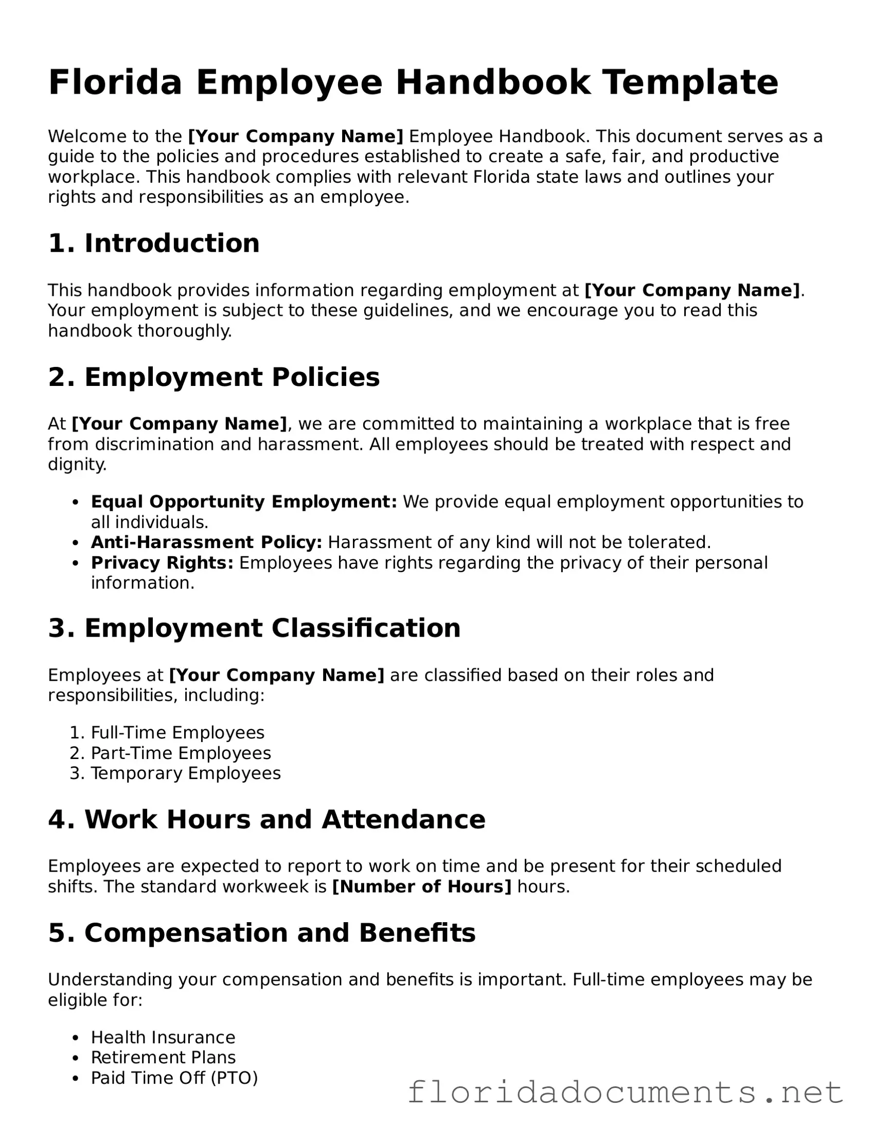Free  Employee Handbook Document for Florida