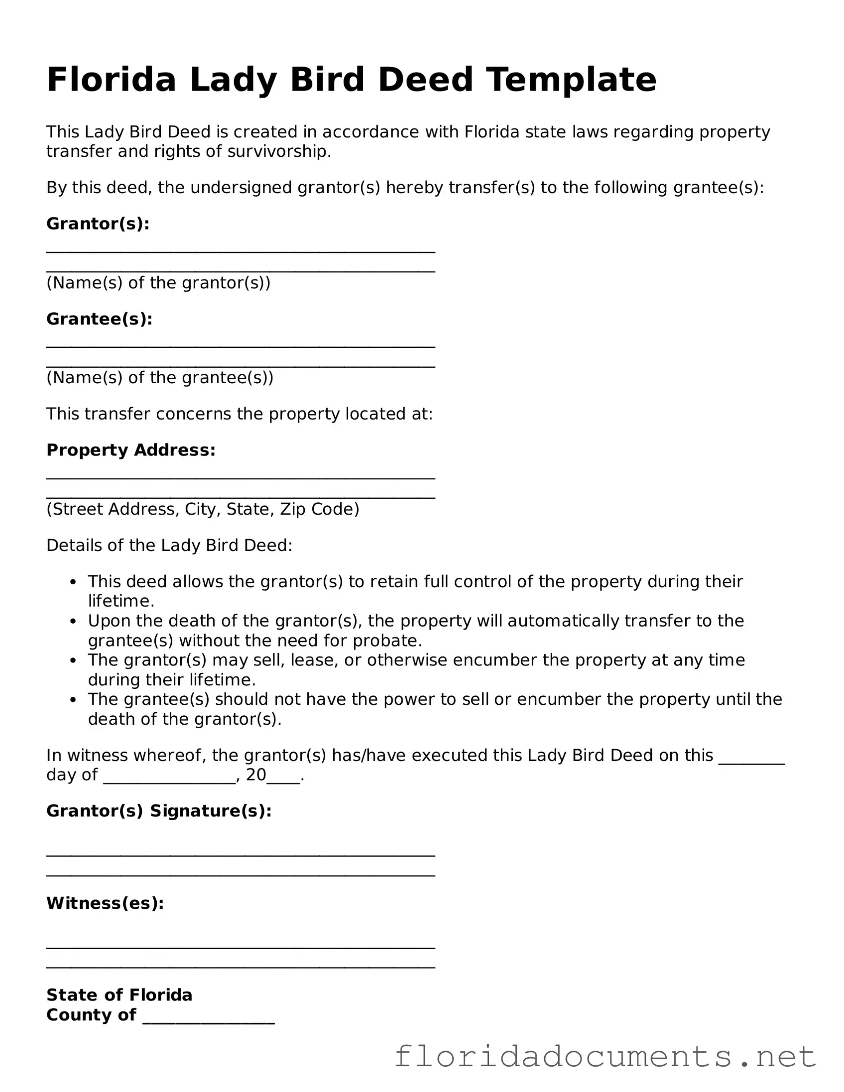 Free  Lady Bird Deed Document for Florida