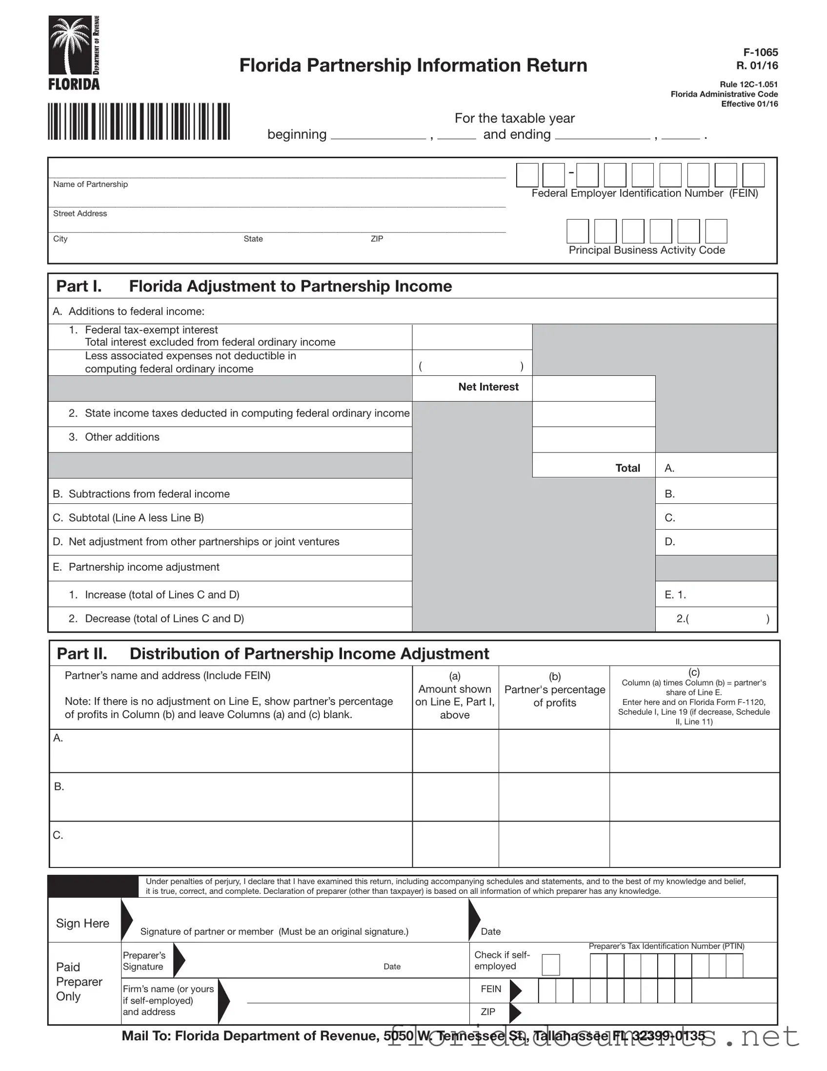 Fill in a Valid Florida F 1065 Form