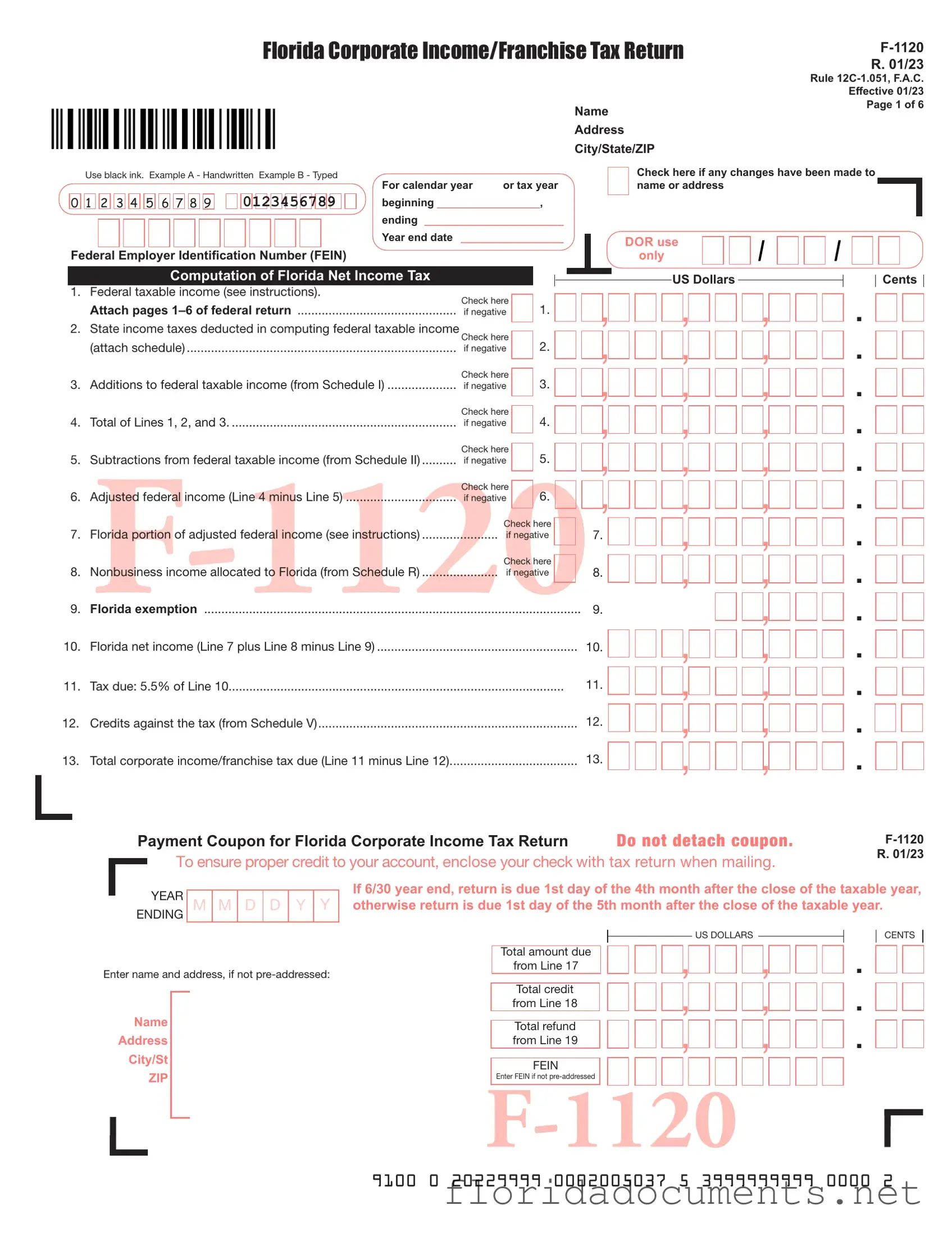 Fill in a Valid Florida F 1120 Form