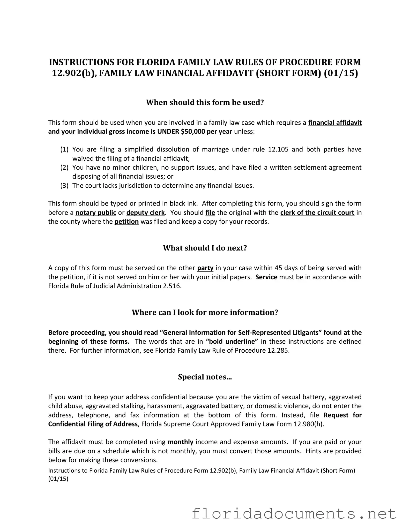 Fill in a Valid Florida Financial Affidavit Short 12.902(b) Form