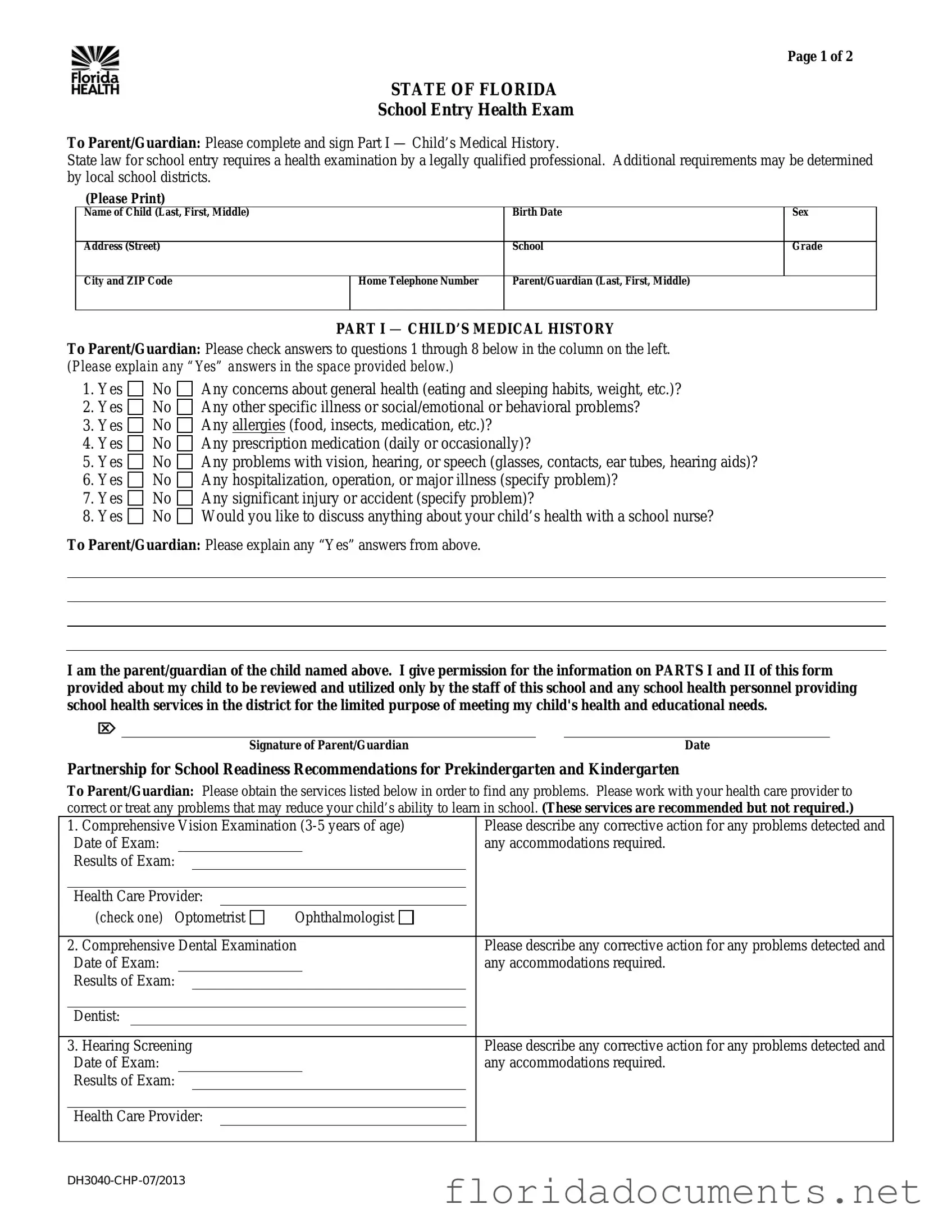 Fill in a Valid Florida Health Form