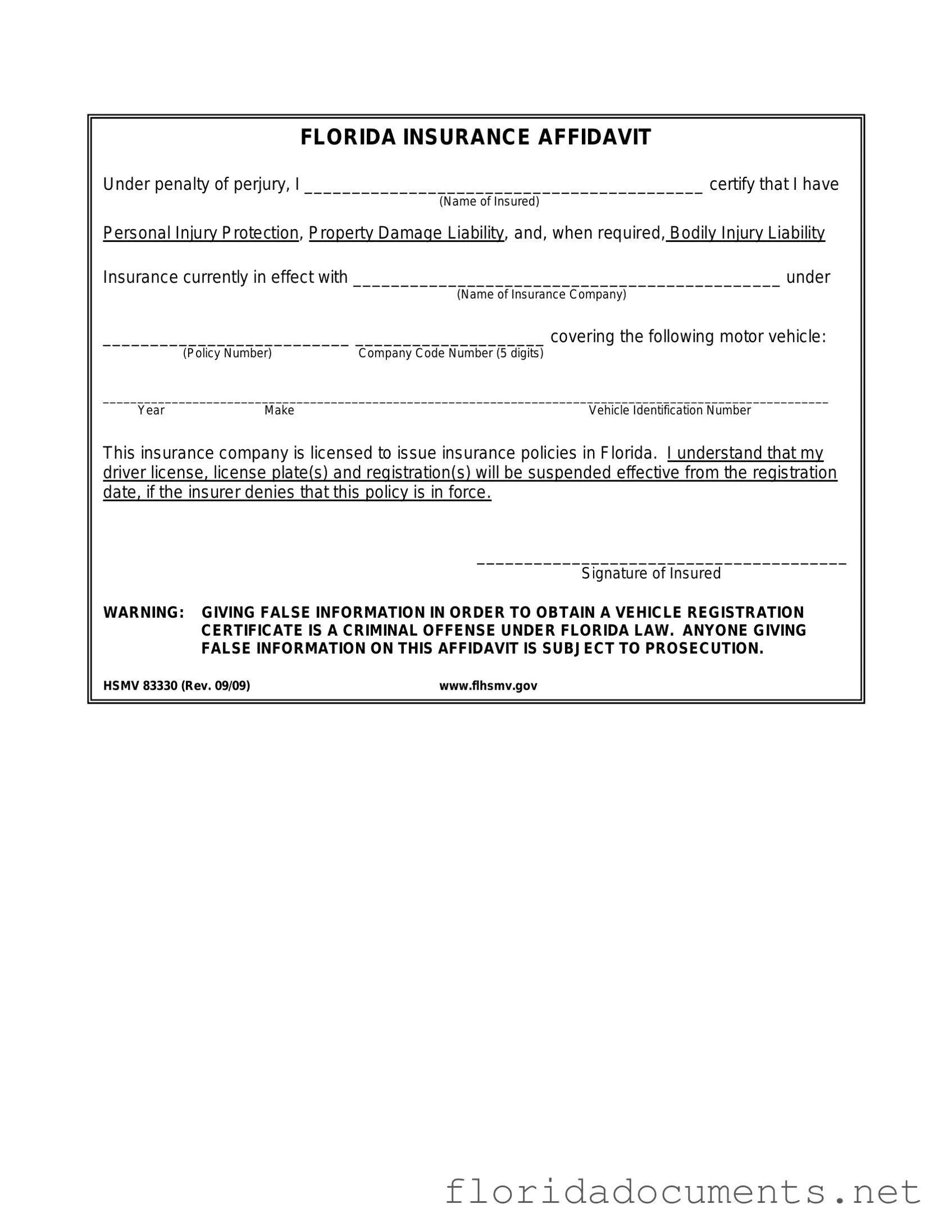 Fill in a Valid Florida Hsmv 83330 Form