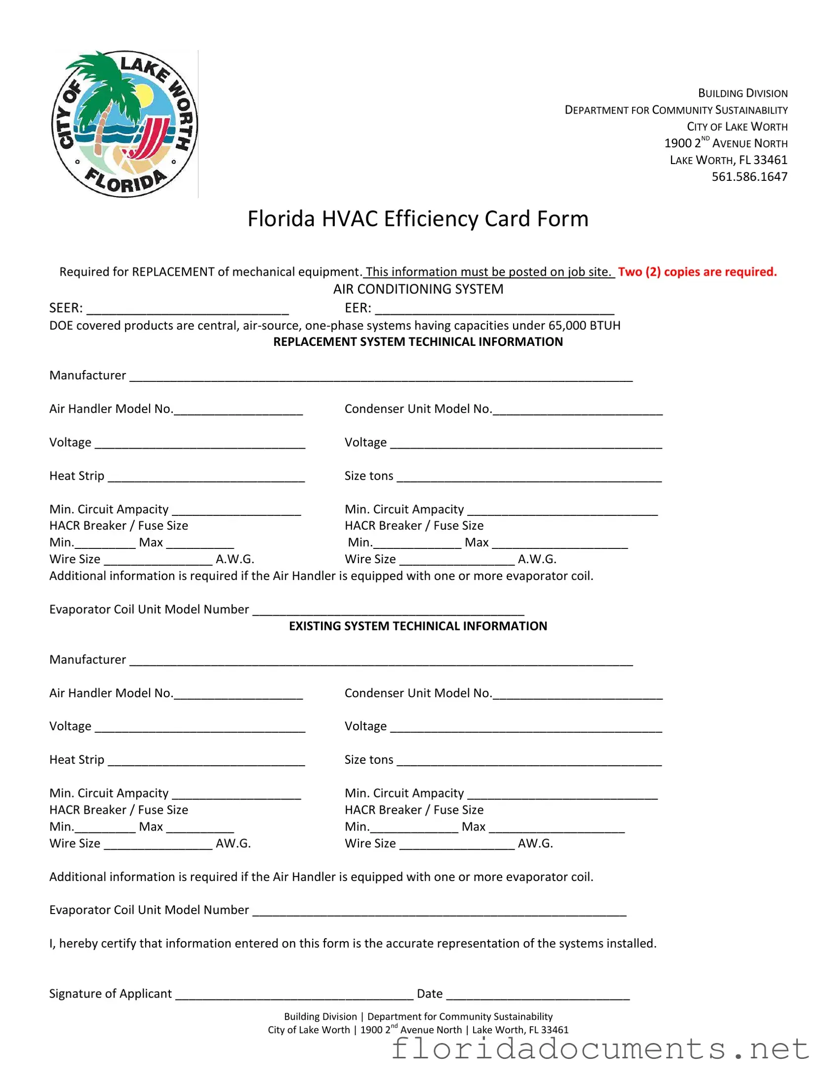 Fill in a Valid Florida Hvac Efficiency Card Form