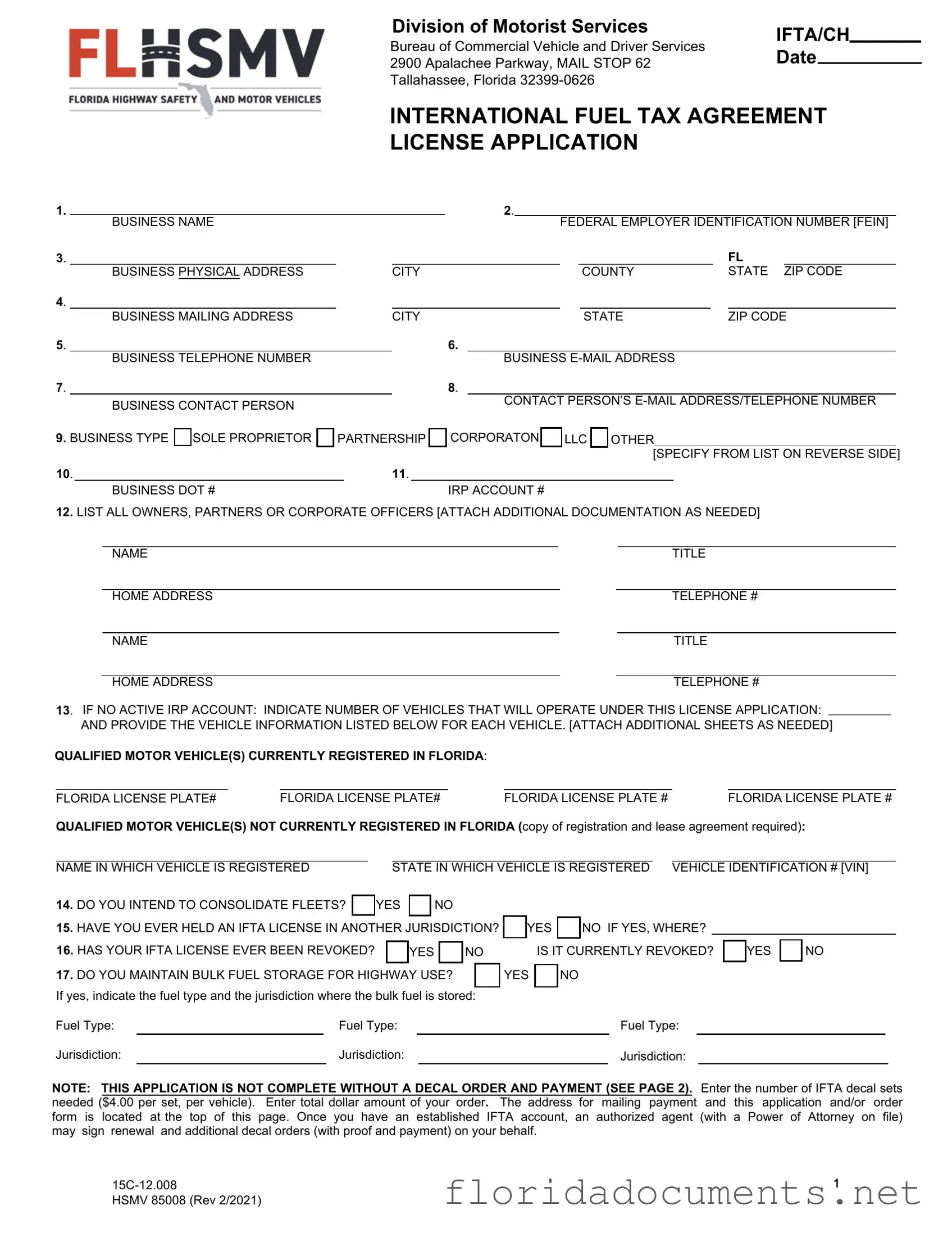 Fill in a Valid Florida Ifta Application Form
