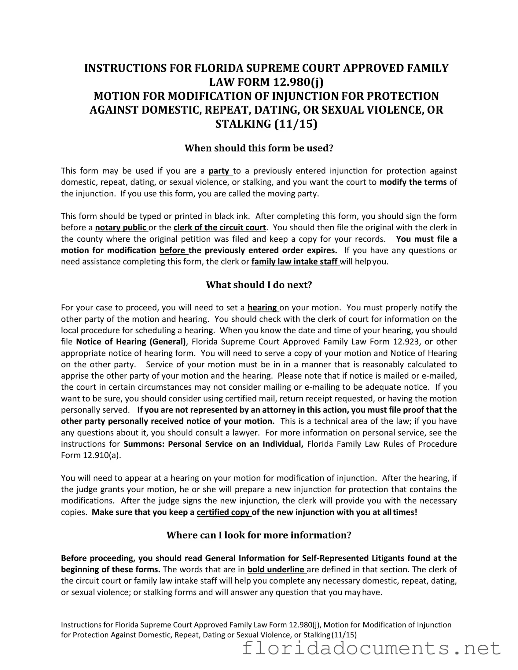 Fill in a Valid Florida Injunction Form