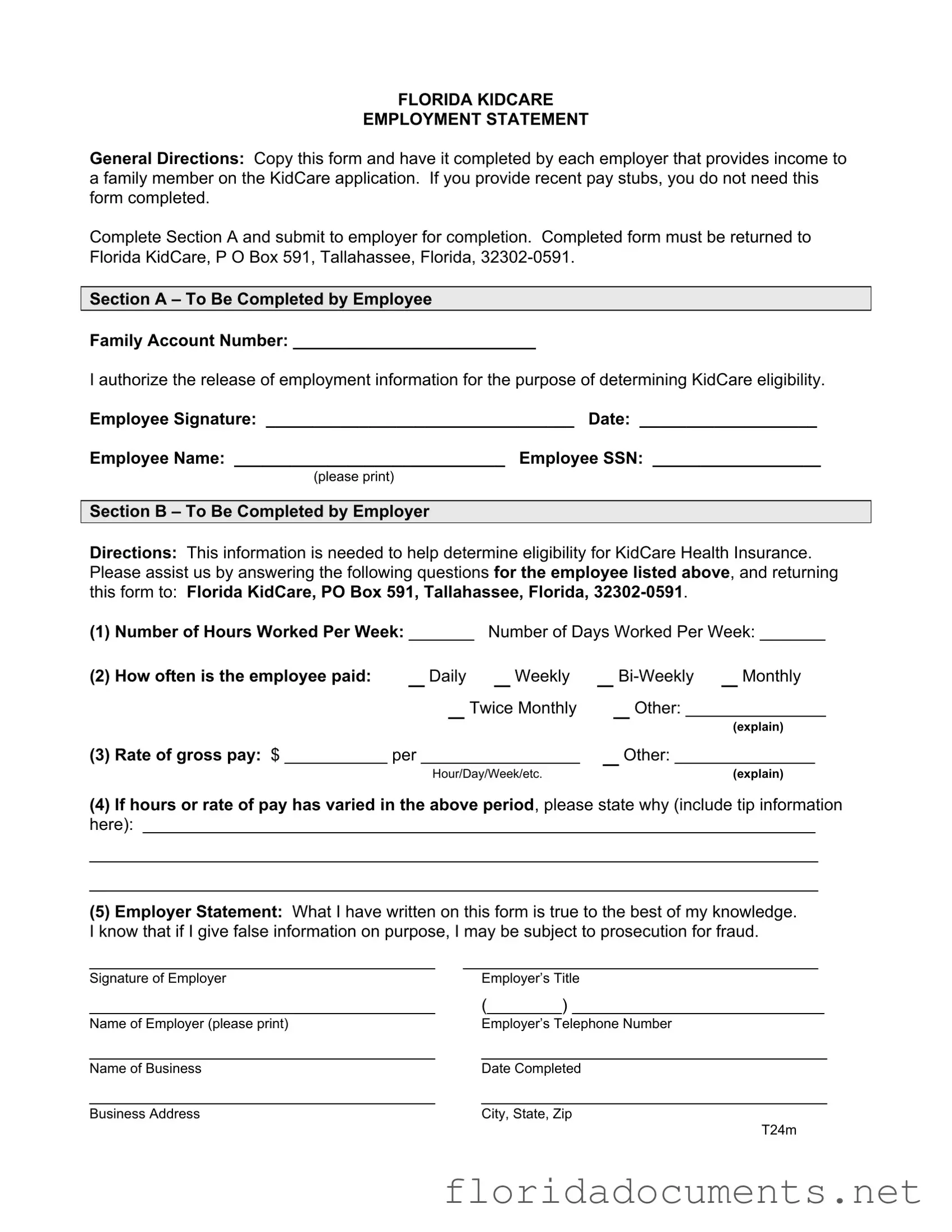 Fill in a Valid Florida Kidcare Form