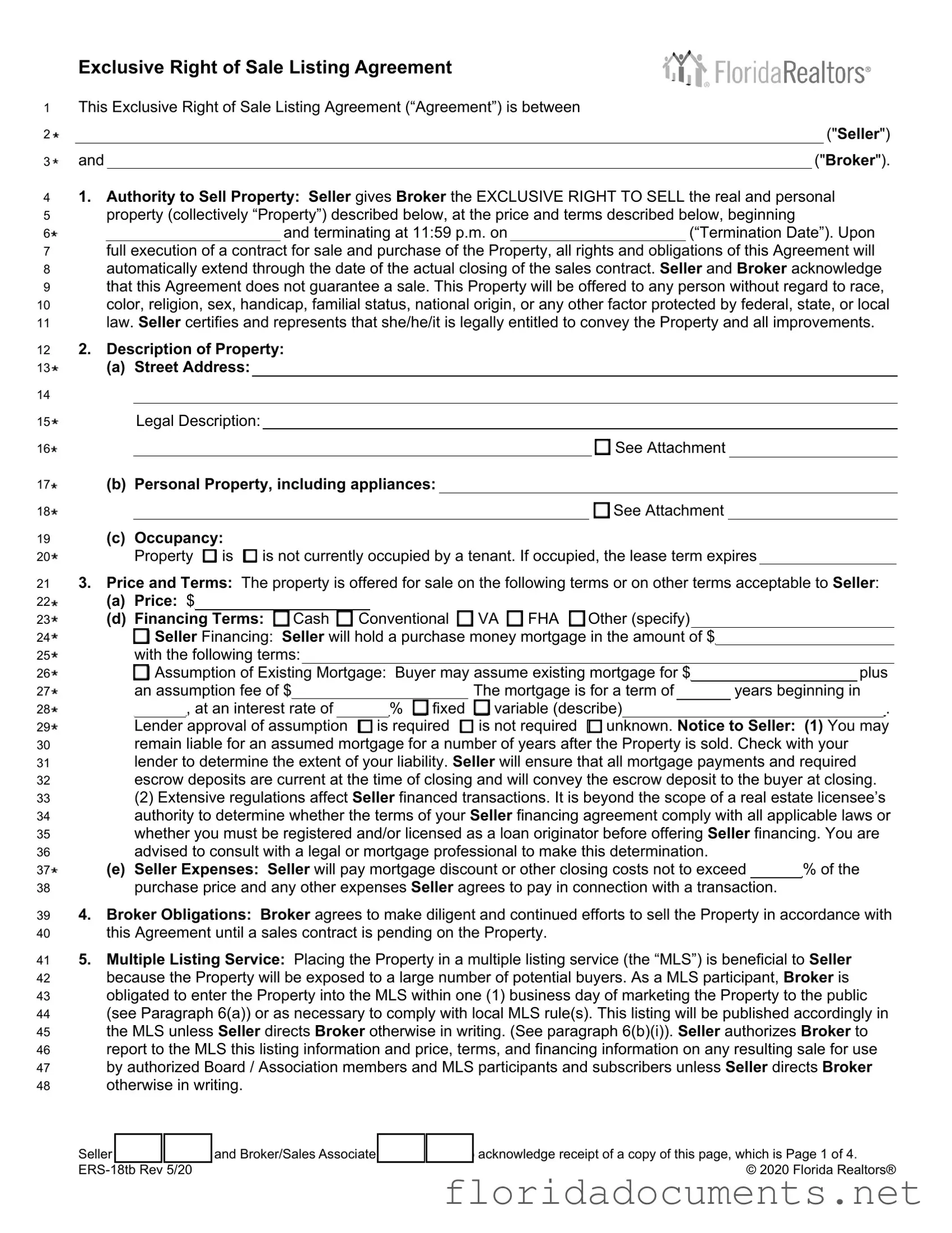 Fill in a Valid Florida Listing Agreement Form