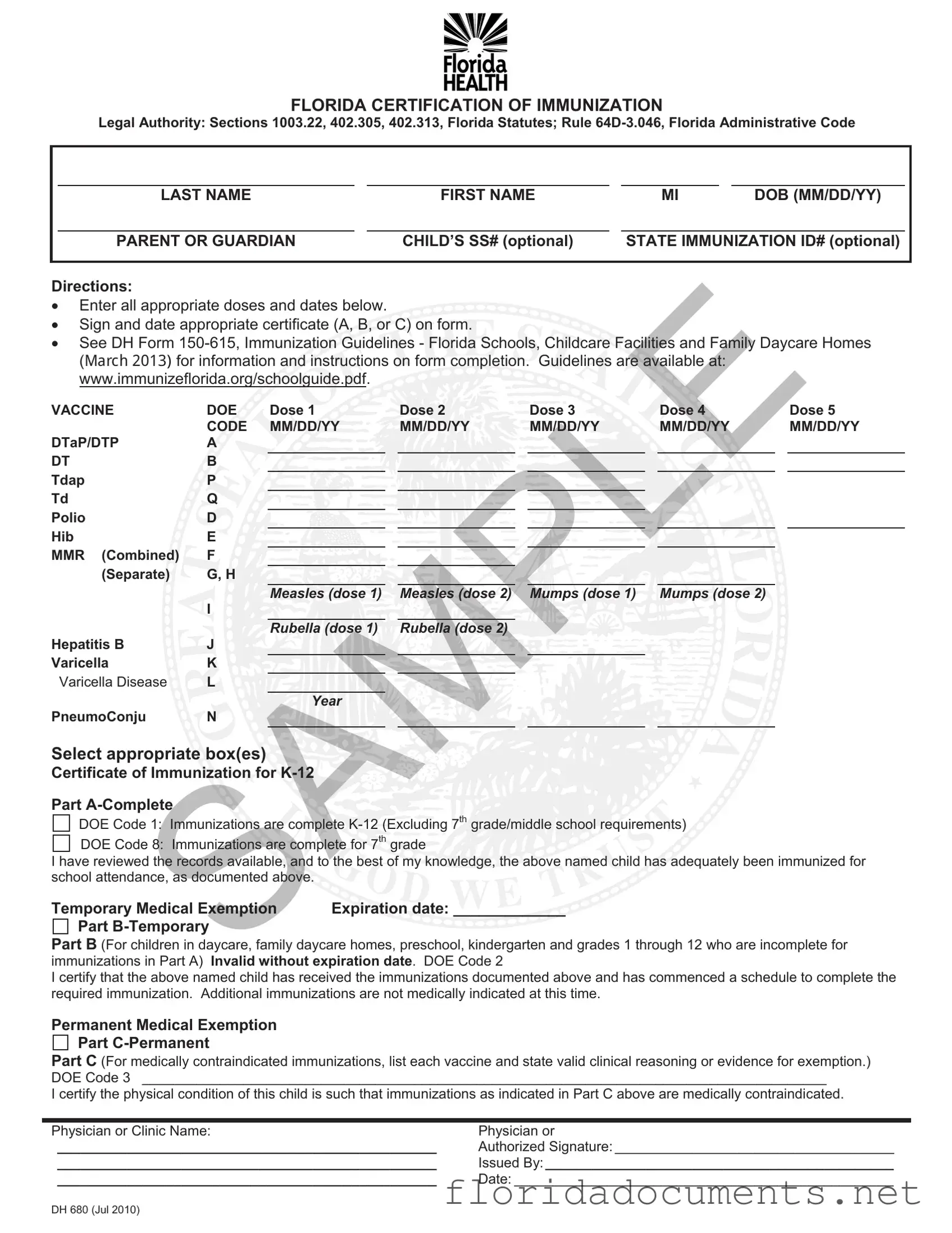 Fill in a Valid Florida Medical Exemption Vaccine Form