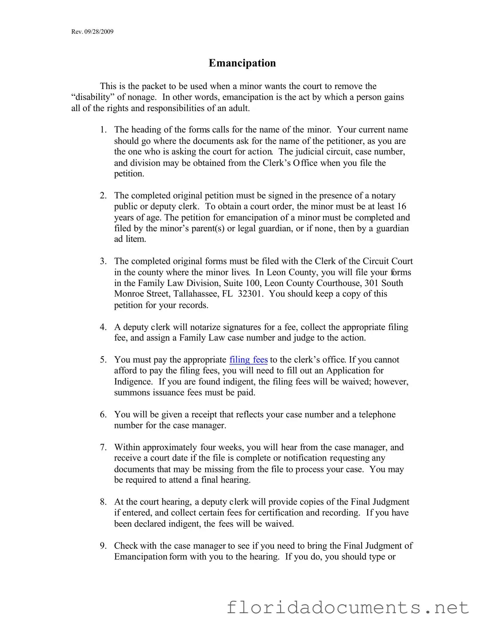 Fill in a Valid Florida Petition Emancipation Form