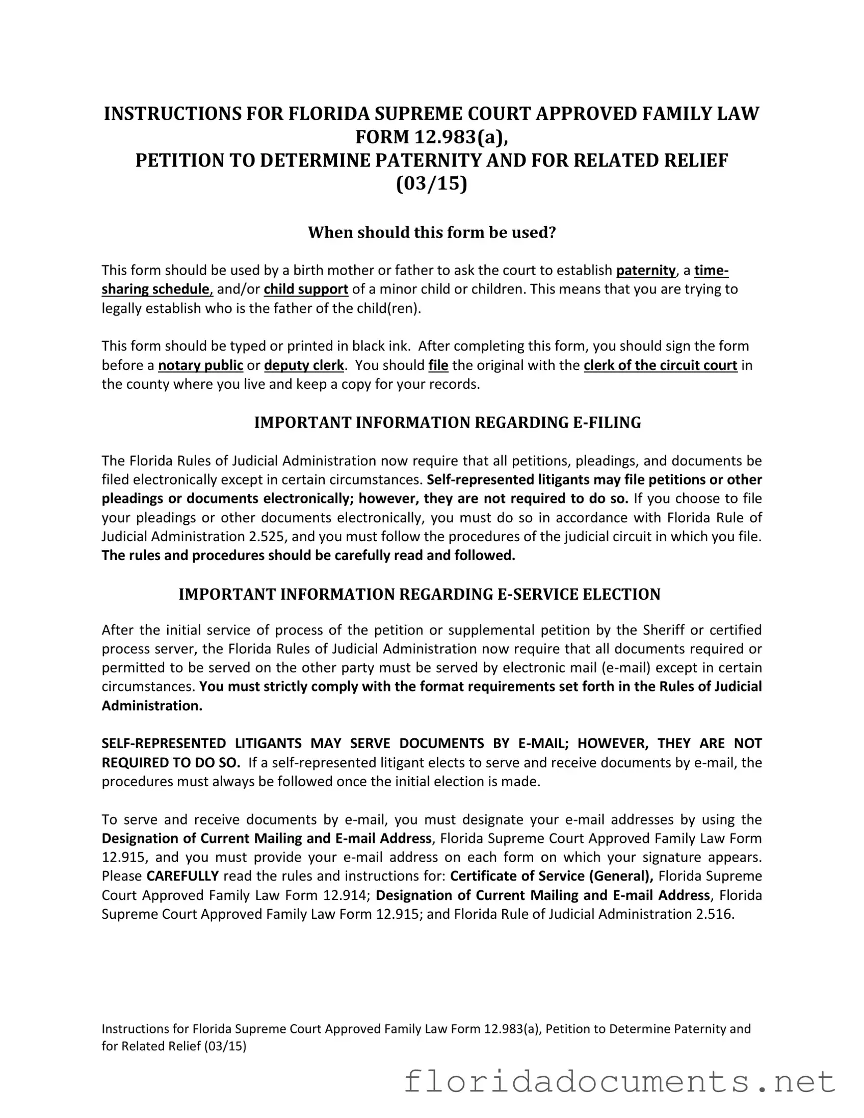 Fill in a Valid Florida Petitioner Form