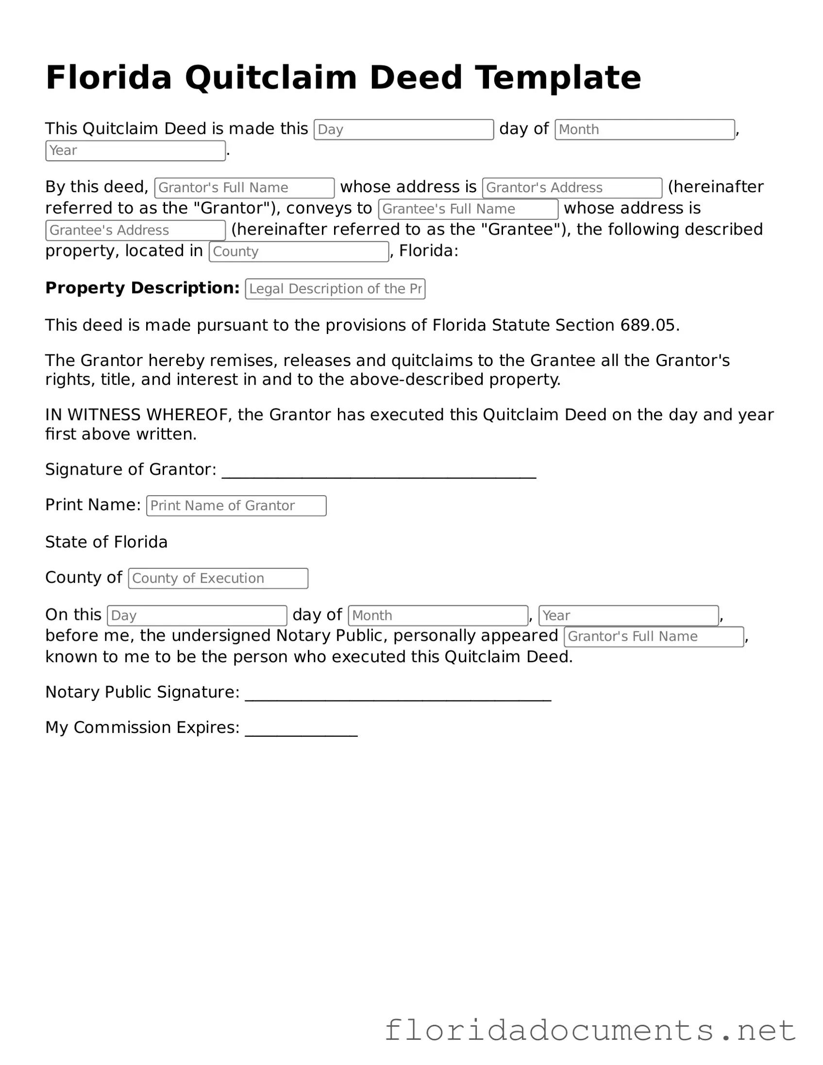Free  Quitclaim Deed Document for Florida