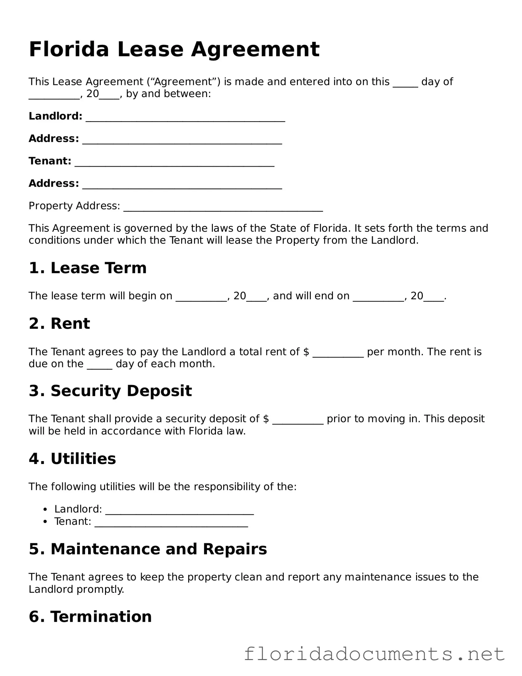 Free  Lease Agreement Document for Florida