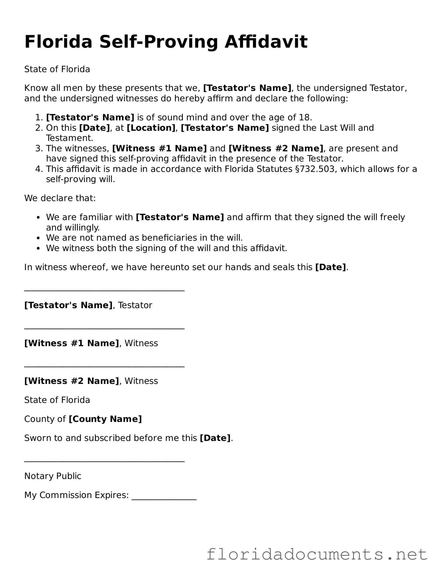 Free  Self-Proving Affidavit Document for Florida