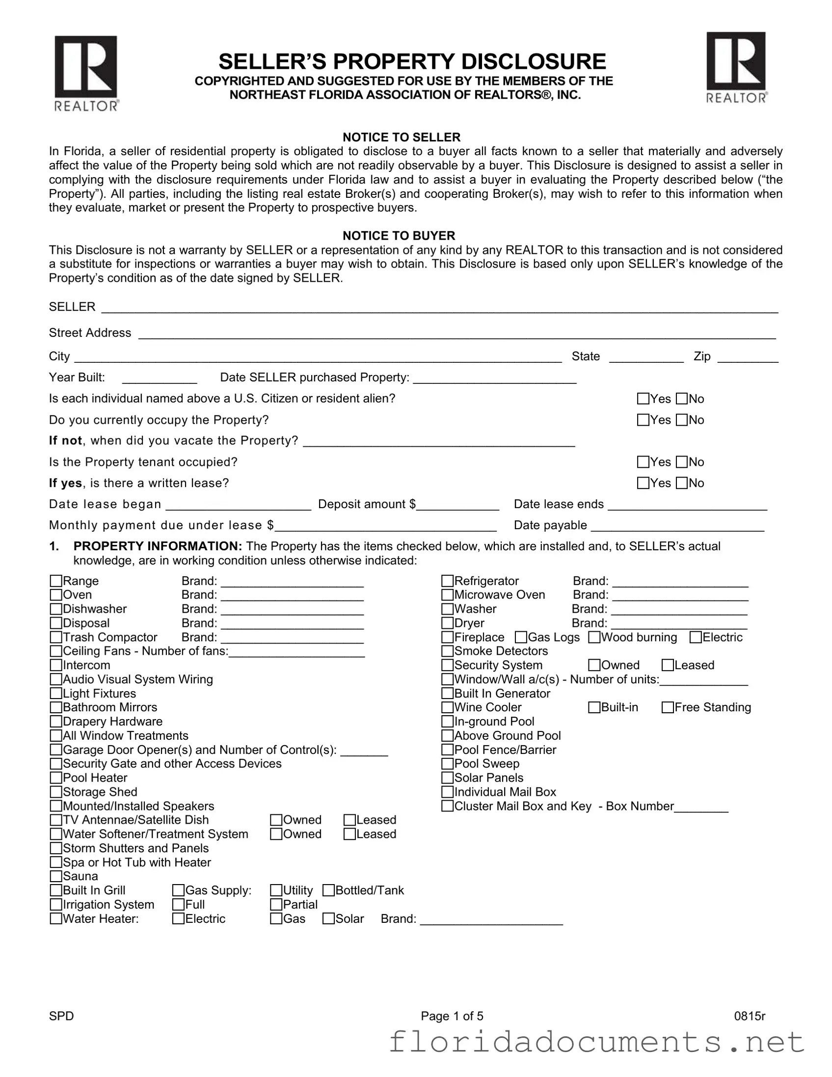 Fill in a Valid Florida Seller Property Form