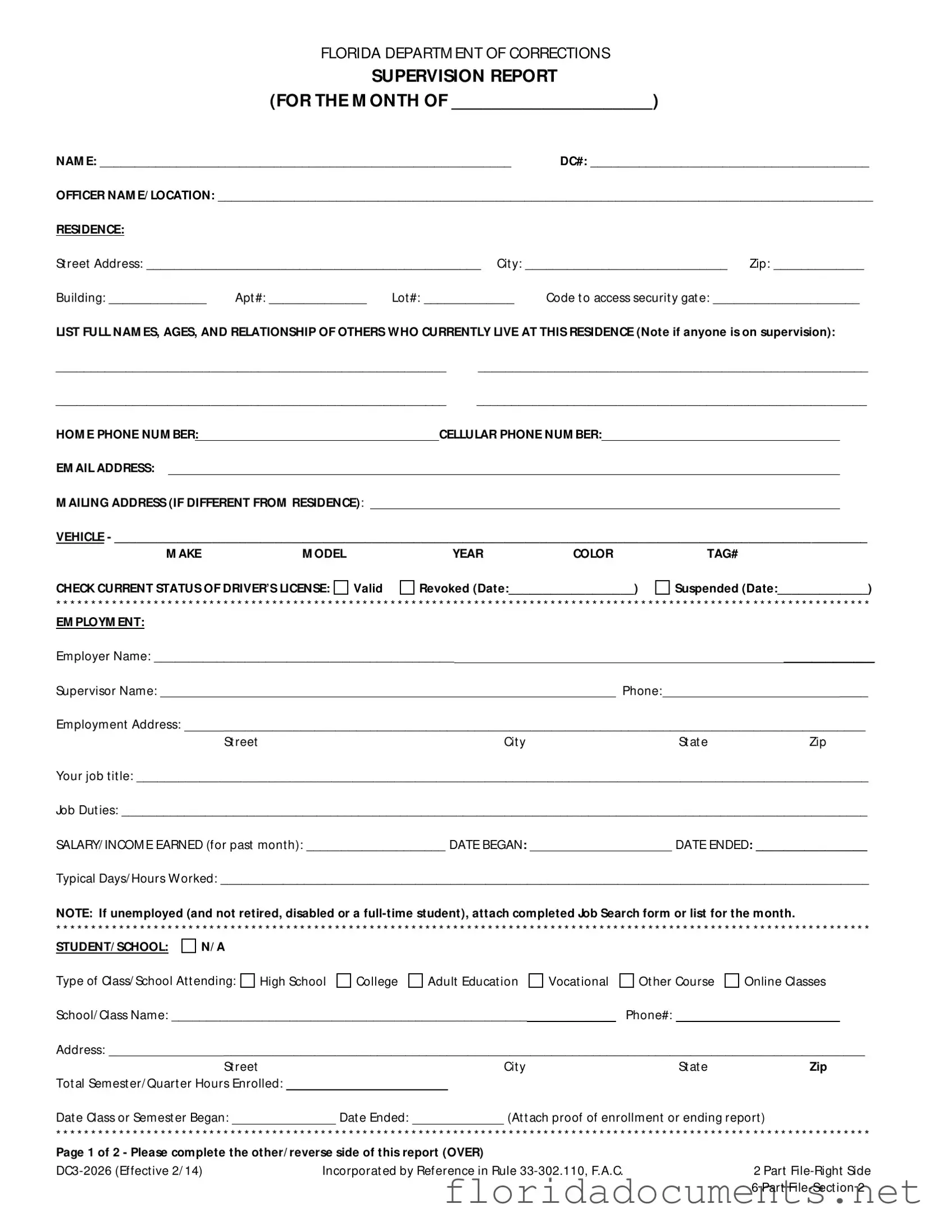 Fill in a Valid Florida Supervision Report Form