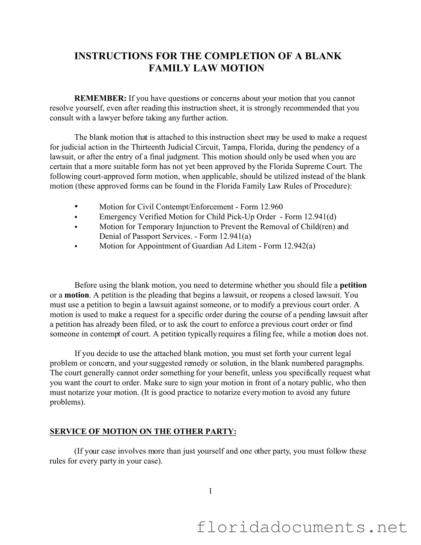 Fill in a Valid Motion Florida Form
