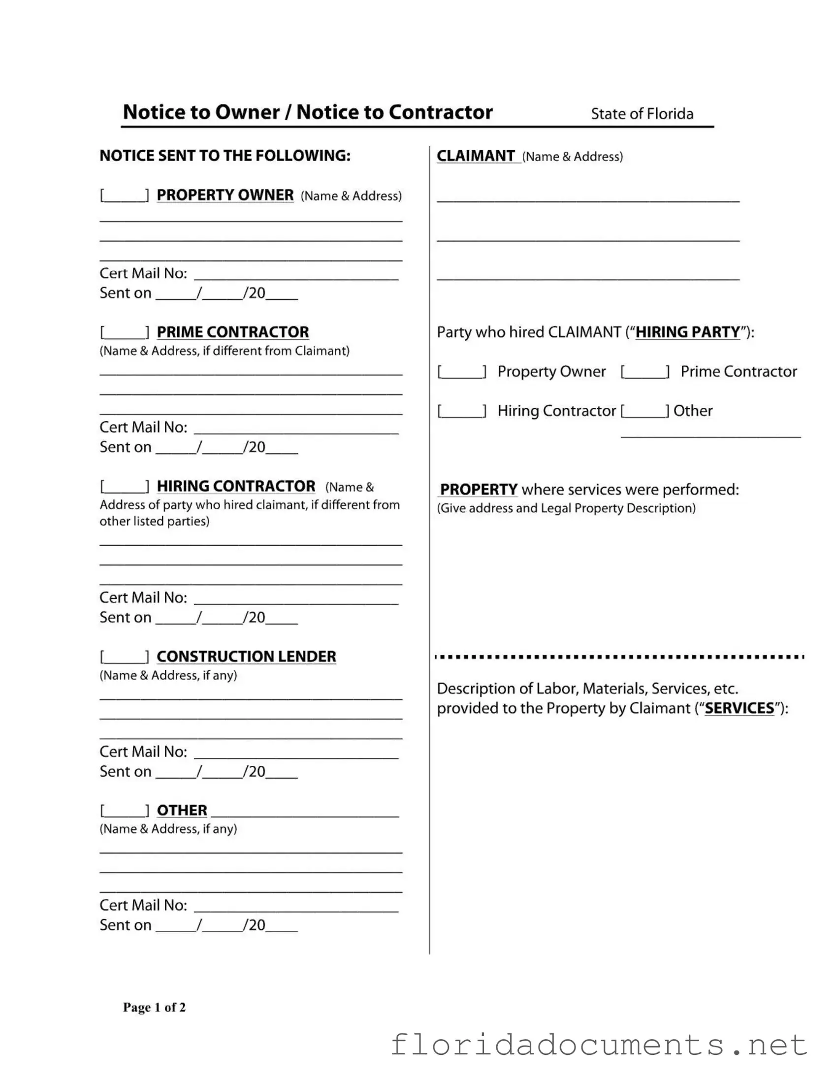 Fill in a Valid Notice Owner Florida Form