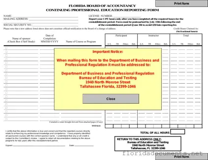 Fill in a Valid Cpe Reporting Florida Form