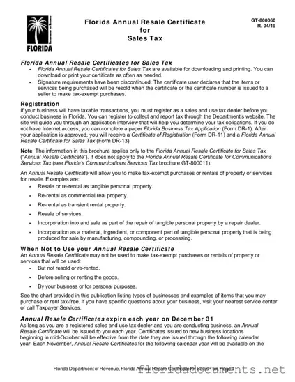 Fill in a Valid Florida Annual Resale Certificate Form