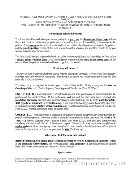 Fill in a Valid Florida Answer to Petition and Counterpetition for Dissolution of Marriage Form