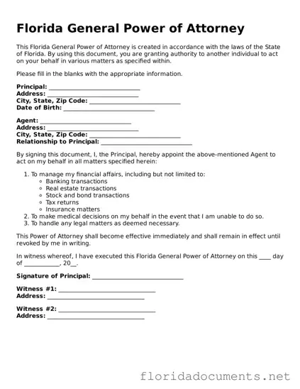 Free  General Power of Attorney Document for Florida