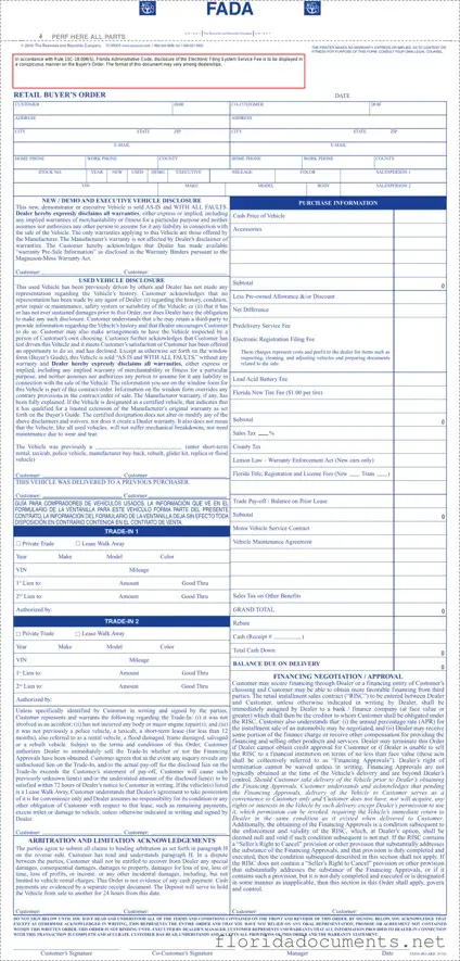 Fill in a Valid Florida Buyers Order Form