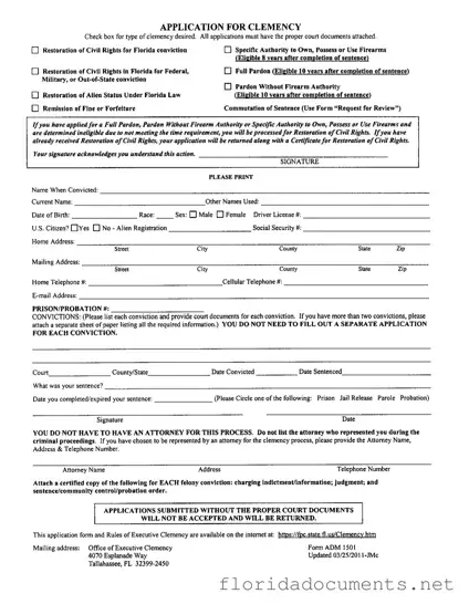 Fill in a Valid Florida Clemency Application Form
