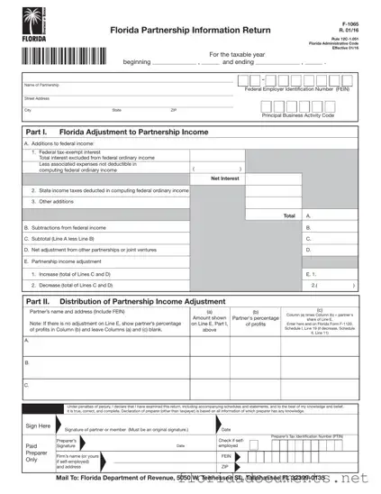 Fill in a Valid Florida F 1065 Form