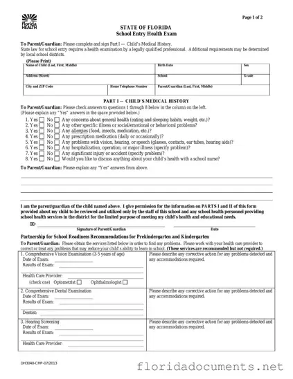 Fill in a Valid Florida Health Form