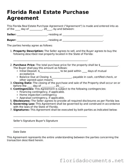 Free  Real Estate Purchase Agreement Document for Florida