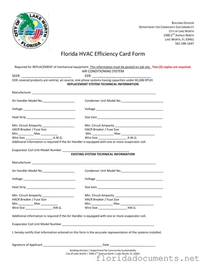 Fill in a Valid Florida Hvac Efficiency Card Form
