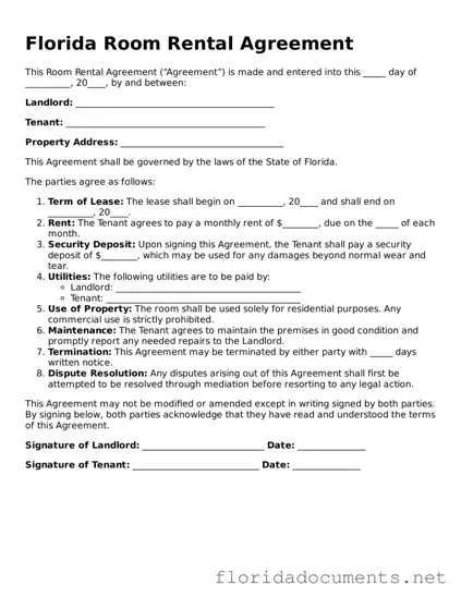 Free  Room Rental Agreement Document for Florida