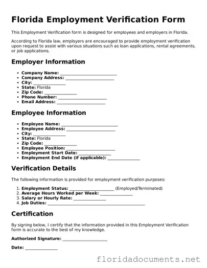 Free  Employment Verification Document for Florida