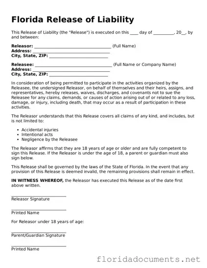 Free  Release of Liability Document for Florida