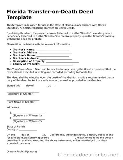 Free  Transfer-on-Death Deed Document for Florida