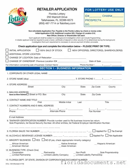 Fill in a Valid Florida Lottery Dol 129 Form