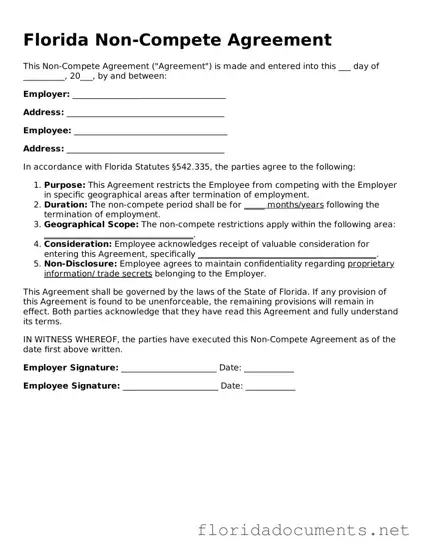 Free  Non-compete Agreement Document for Florida