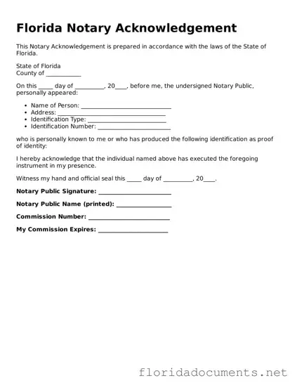 Free  Notary Acknowledgement Document for Florida