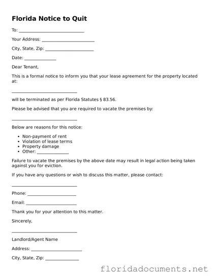 Free  Notice to Quit Document for Florida