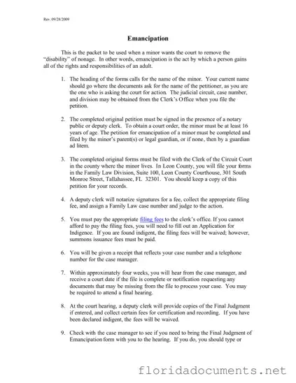 Fill in a Valid Florida Petition Emancipation Form